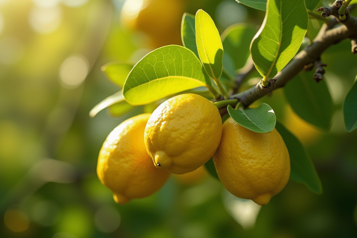 Raisin de branche de citronnier avec feuilles jaunes et vertes