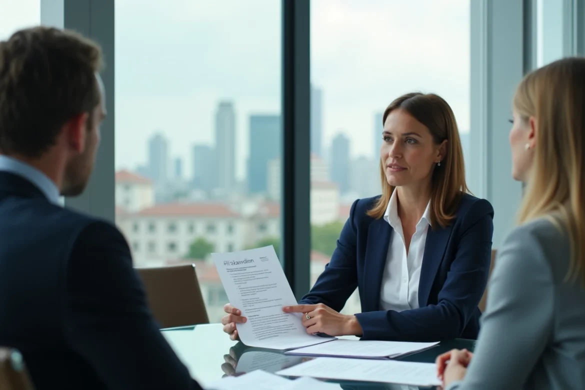 Chasseur de tête en entretien avec un candidat dans un bureau moderne à Lille, discussion professionnelle autour d'un CV