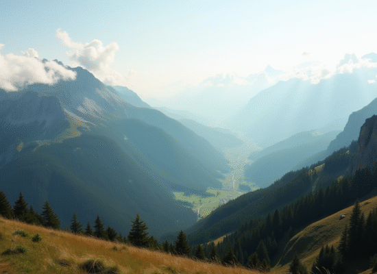 Paysage de montagne au Bessat avec vallées ensoleillées