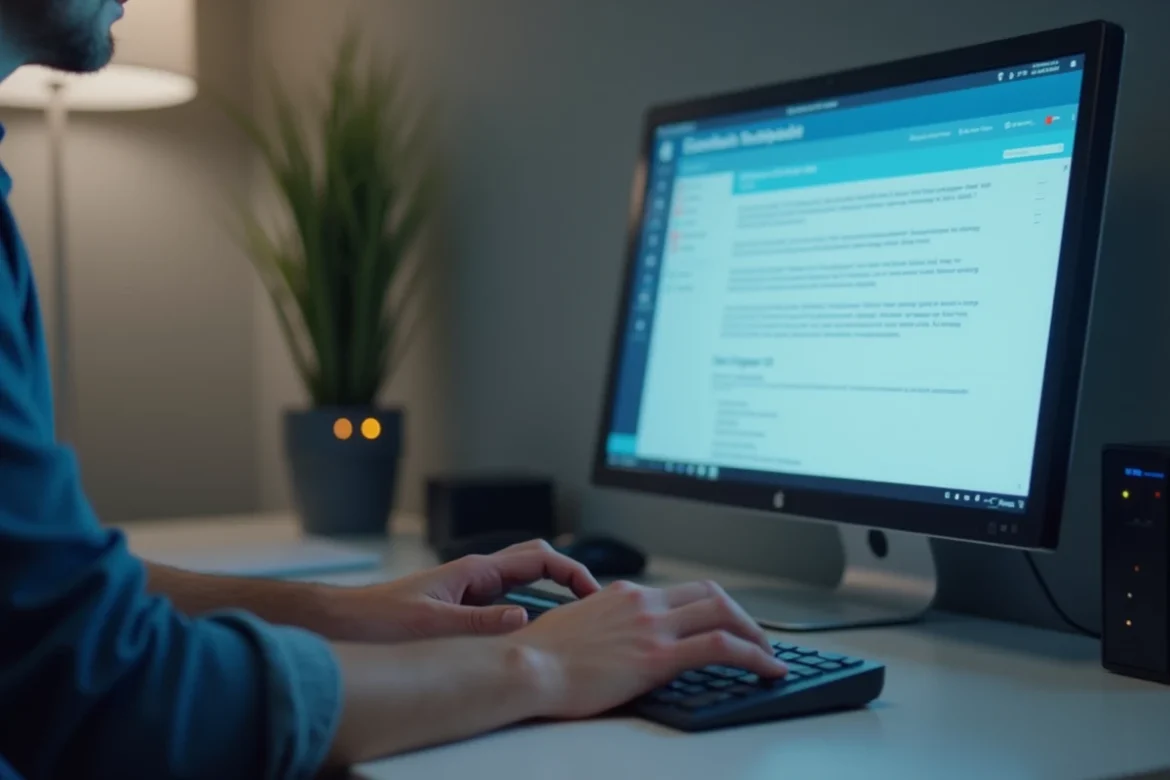 Mains tapant sur un clavier pour configurer le blocage des numéros en 0424 dans l'interface administrateur d'une box internet