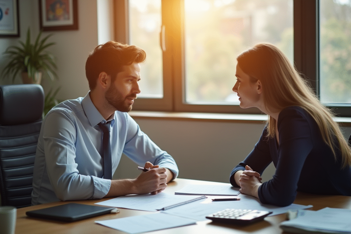 Conseiller financier discutant des allocations chômage avec un jeune