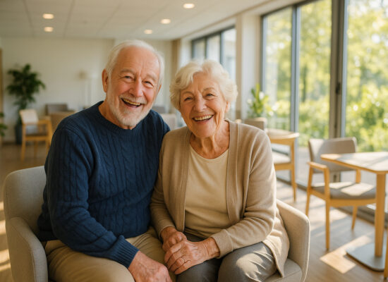 Couple senior heureux dans une résidence en Bretagne