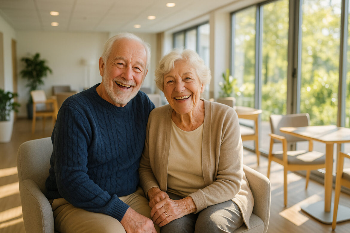 Couple senior heureux dans une résidence en Bretagne