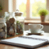 Plan de travail cuisine avec argent et planificateur