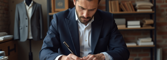 Designer français en studio à Paris en train de revoir un croquis