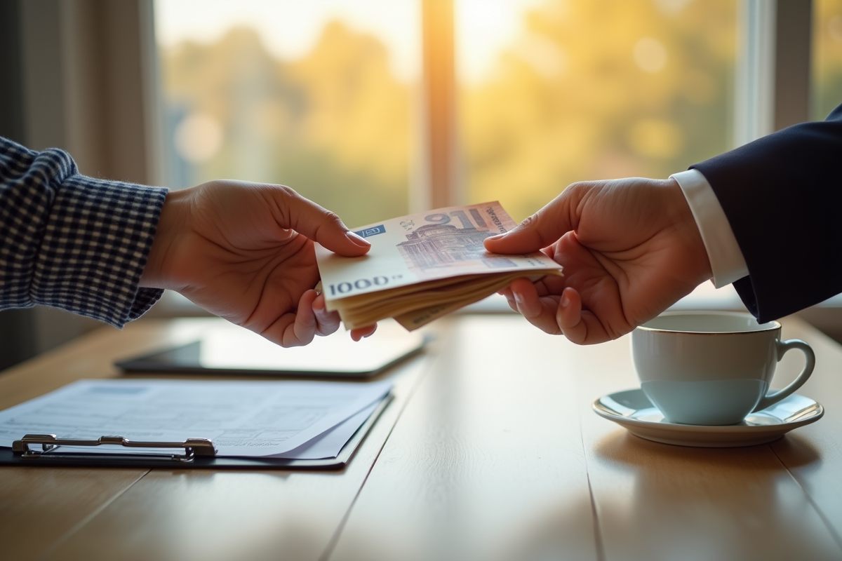 Deux mains échangent des billets d