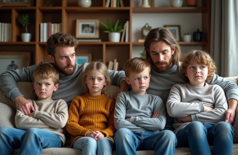 Famille multigeneration assise sur un canapé dans un salon moderne