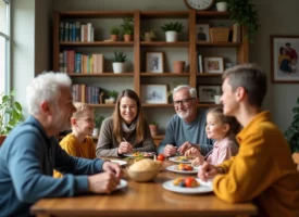 Famille multigenerational partageant un repas convivial