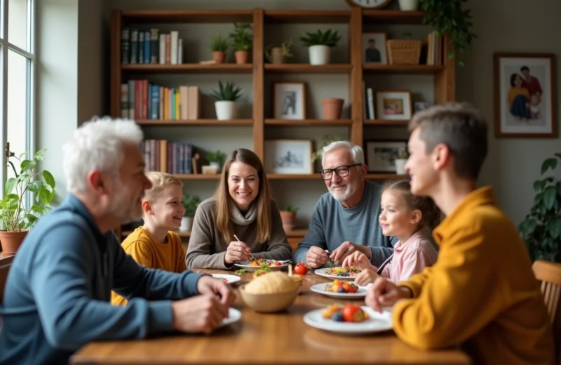 Famille multigenerational partageant un repas convivial