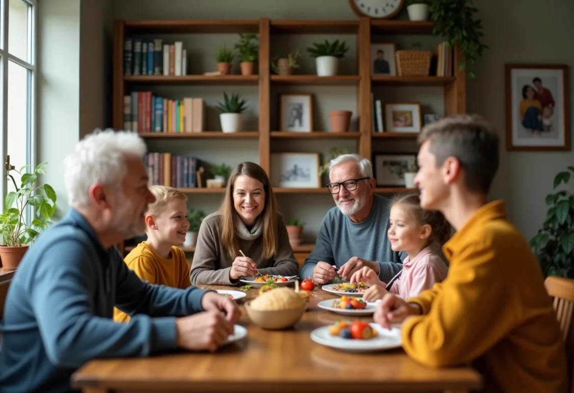 Famille multigenerational partageant un repas convivial