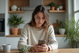 Jeune femme ajustant ses paramètres de confidentialité sur son smartphone