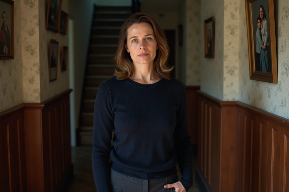 Femme contemplative dans un intérieur ancien
