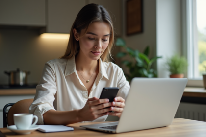 Jeune femme compare applications de portefeuilles numériques