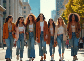 Groupe de femmes diverses marchant en ville avec style
