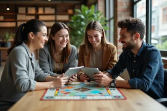 Groupe de jeunes adultes collaborant dans un espace coworking