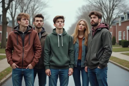Groupe de jeunes adultes dans une rue résidentielle