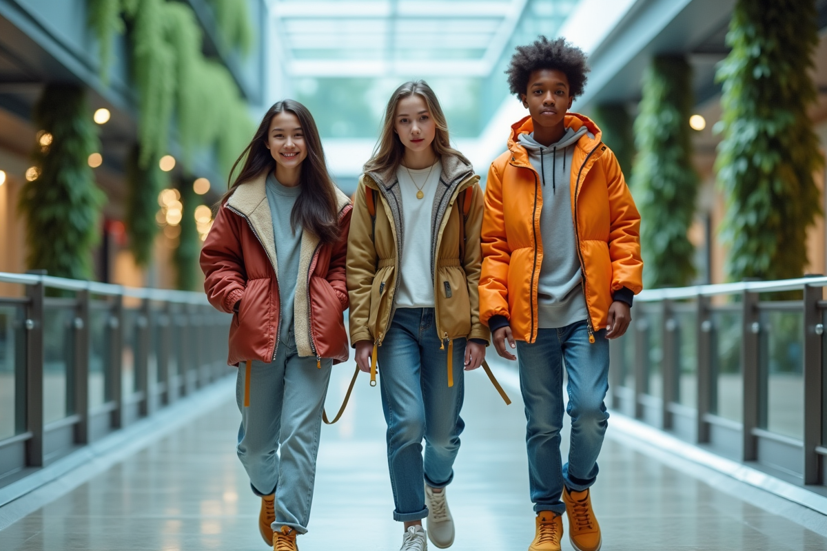 Groupe d adolescents en streetwear futuriste dans un atrium moderne