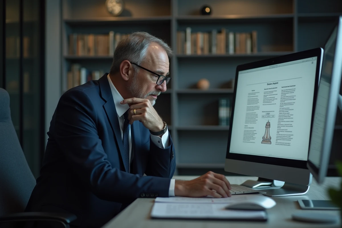 Homme d affaires en costume analysant un document dans un bureau