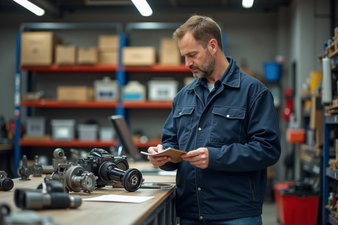 Homme d'âge moyen compare deux pièces auto en magasin