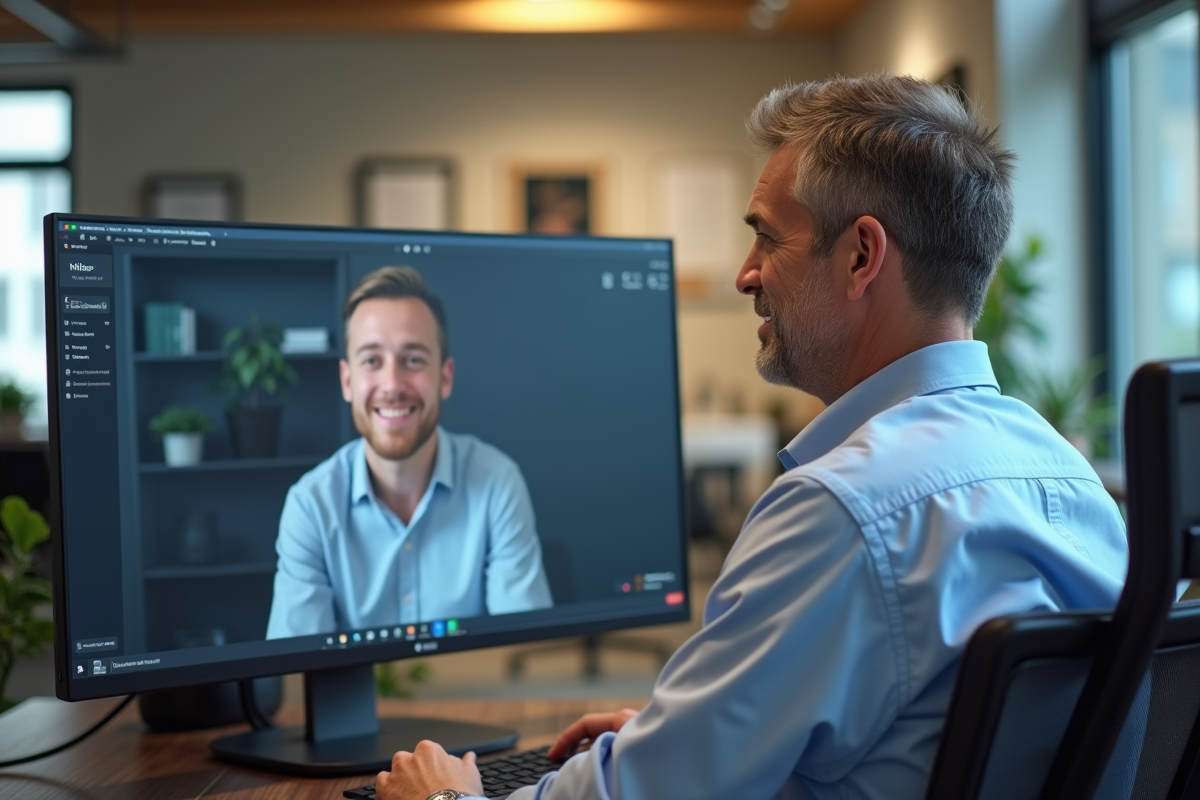 Homme en réunion vidéo avec un conseiller en orientation