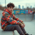 Jeune homme en streetwear coloré dans un skatepark urbain