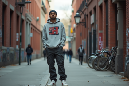 Jeune rappeur urbain en streetwear décontracté