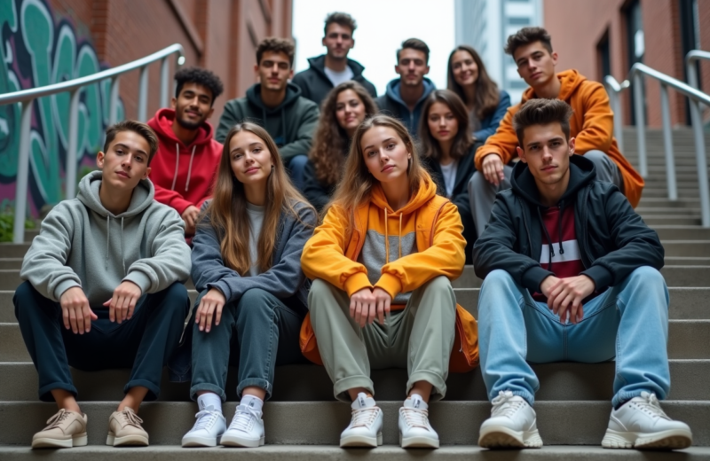 Groupe de jeunes adultes en streetwear dans la rue
