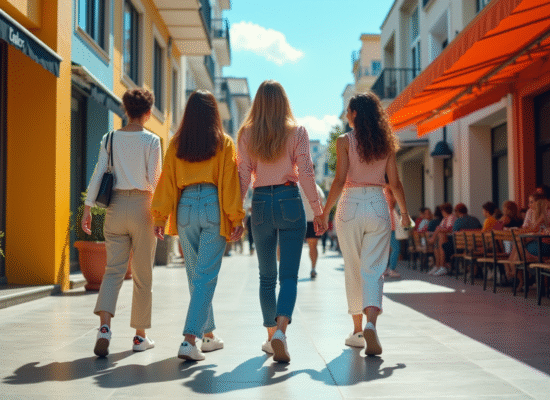 Jeunes femmes marchant dans la ville avec style et baskets