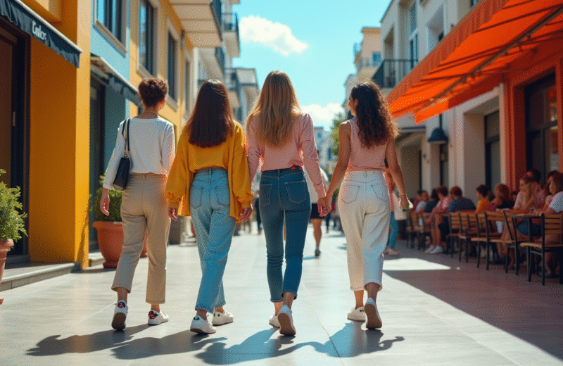 Jeunes femmes marchant dans la ville avec style et baskets