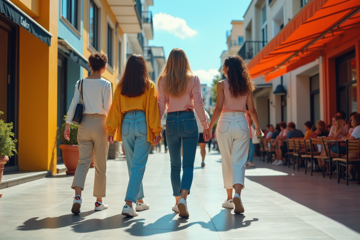 Jeunes femmes marchant dans la ville avec style et baskets