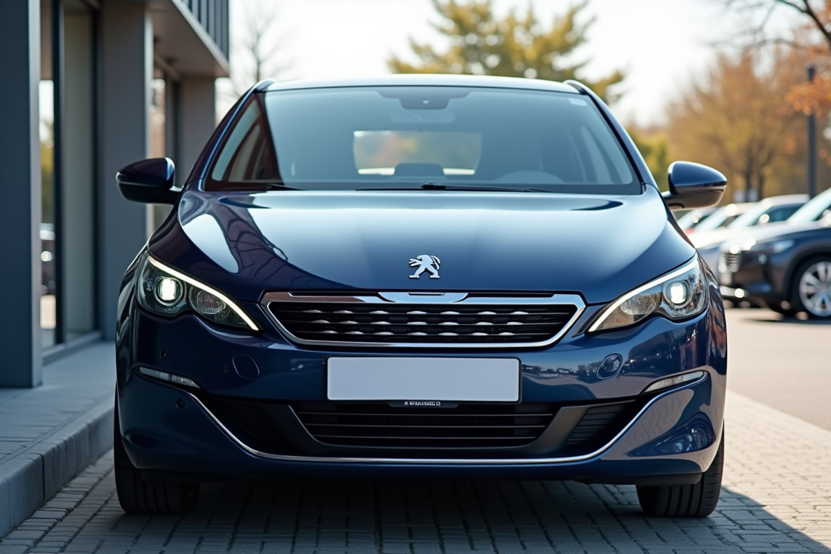 Peugeot 308 sur un lot de concession avec autres véhicules