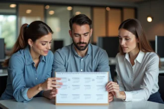 Groupe de collègues en réunion pour planifier vacances