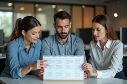 Groupe de collègues en réunion pour planifier vacances
