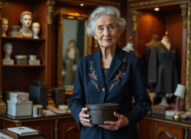 Femme âgée élégante dans une boutique parisienne vintage