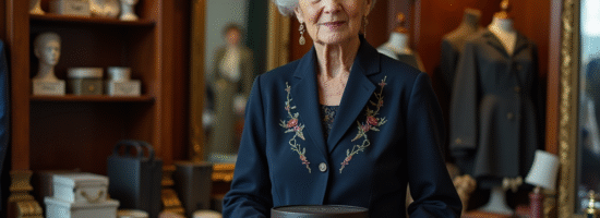 Femme âgée élégante dans une boutique parisienne vintage