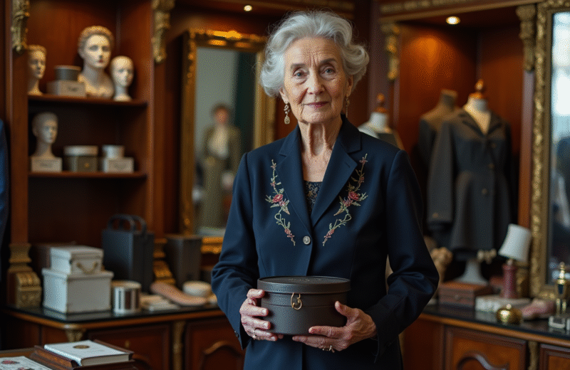 Femme âgée élégante dans une boutique parisienne vintage