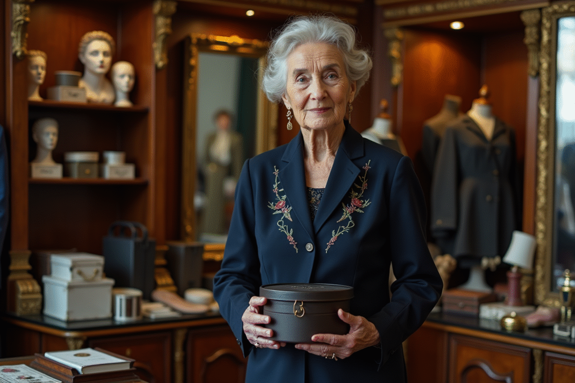 Femme âgée élégante dans une boutique parisienne vintage